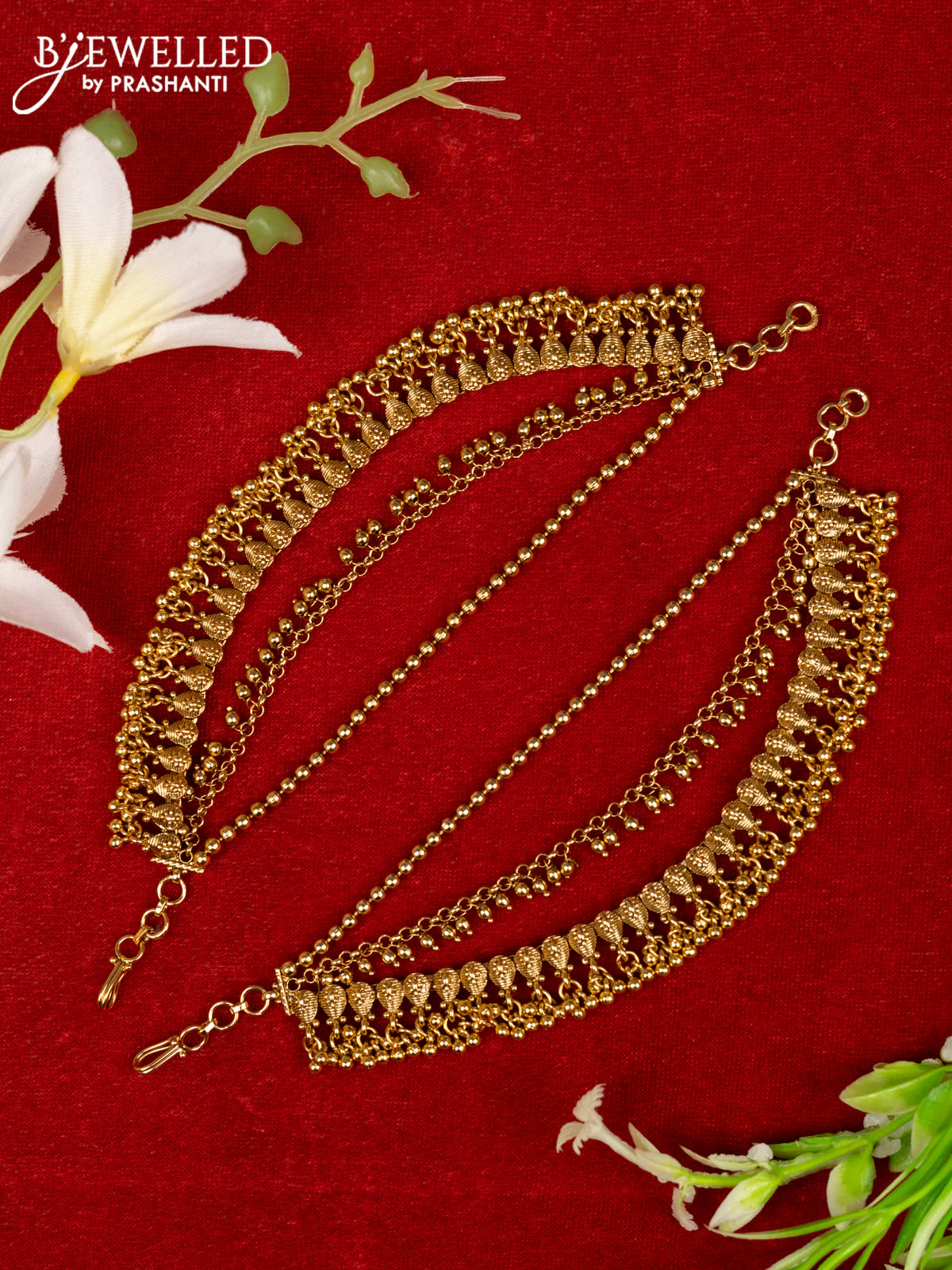 Antique mattal triple layer with golden beads hangings