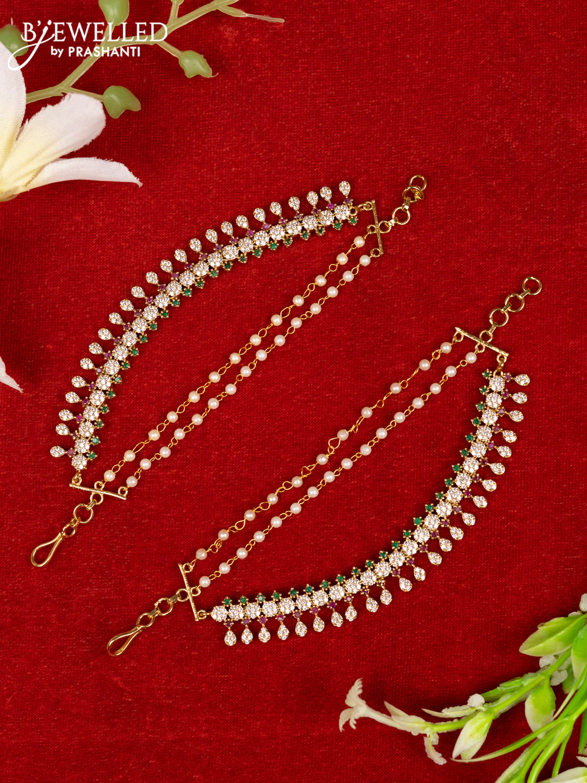 Antique mattal triple layer with kemp and cz stones