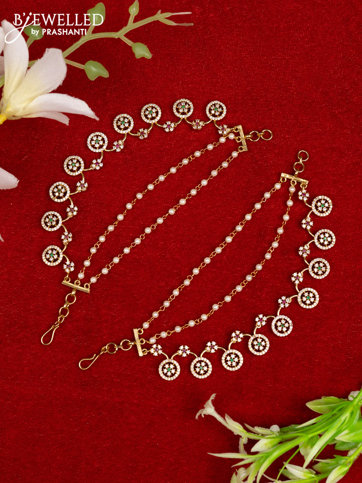Antique mattal triple layer with kemp and cz stones