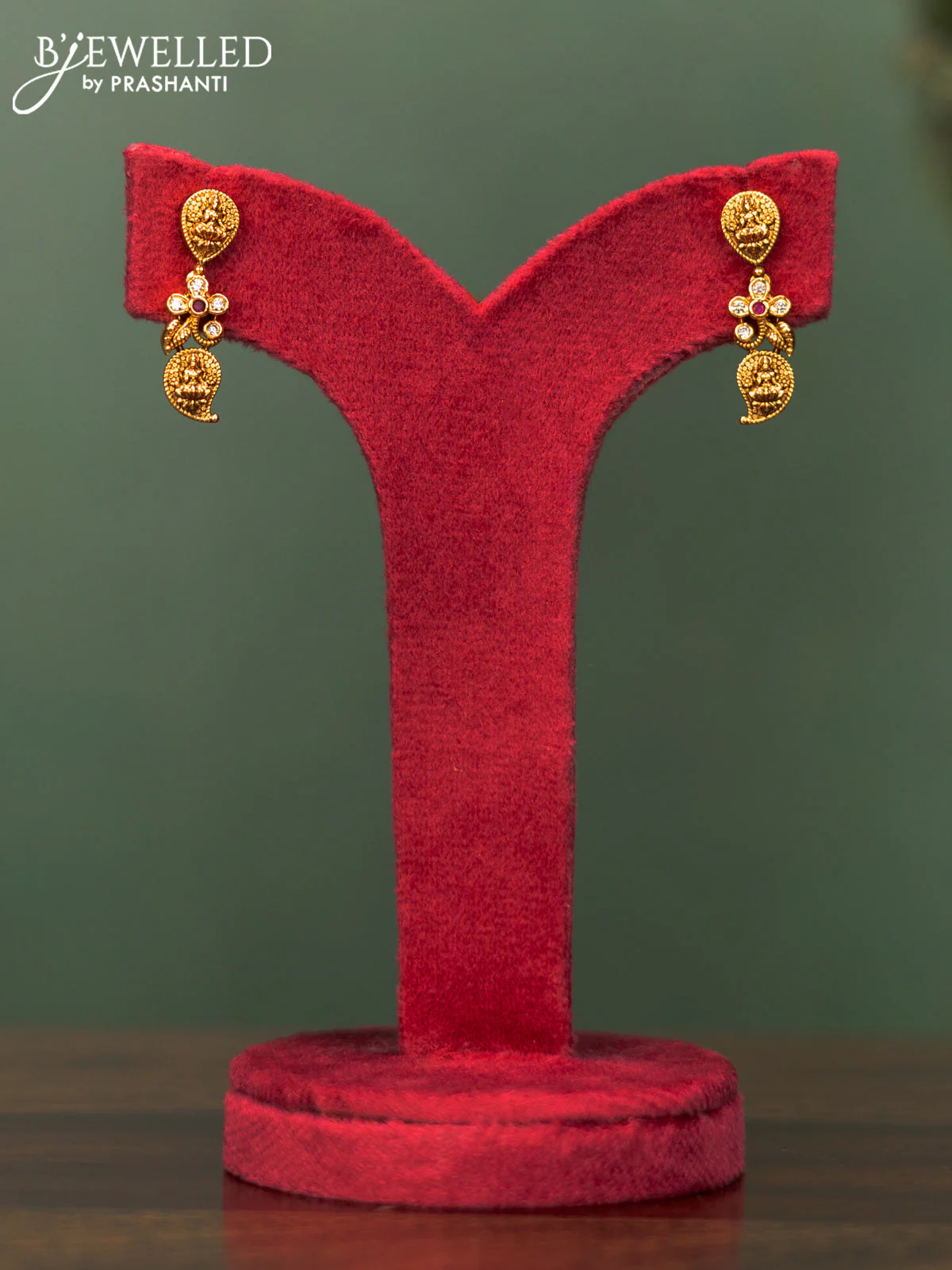 Antique necklace lakshmi & manga design with kemp and cz stones - Image 2