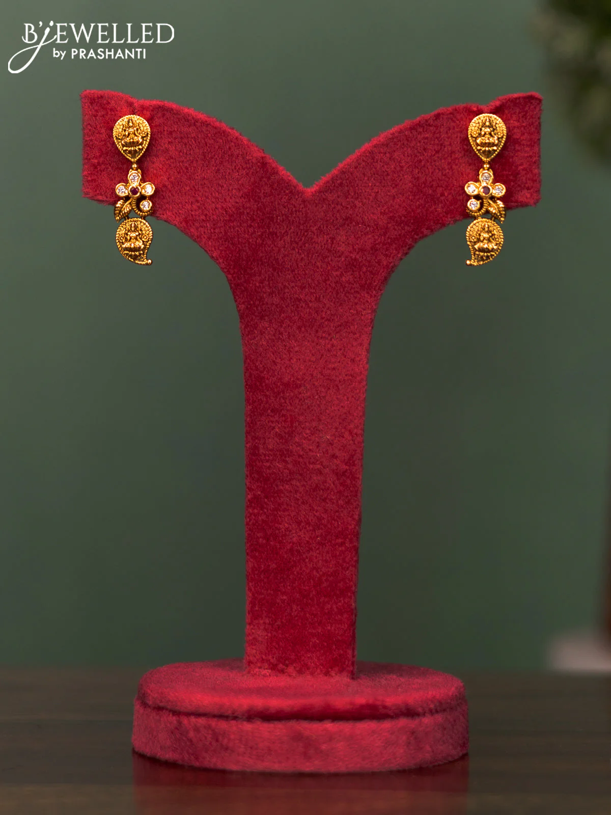 Antique necklace lakshmi & manga design with ruby and cz stones - Image 2