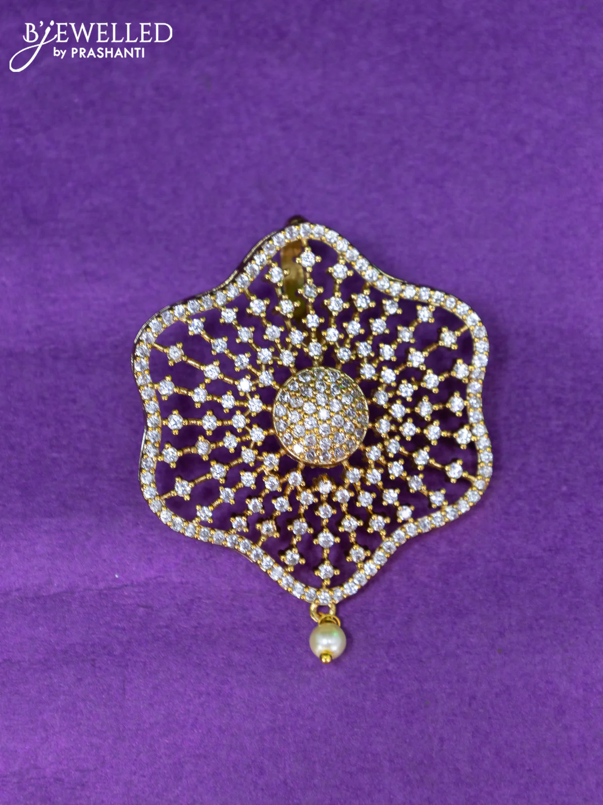 Antique pendant set with cz stones and pearl hanging - Image 2