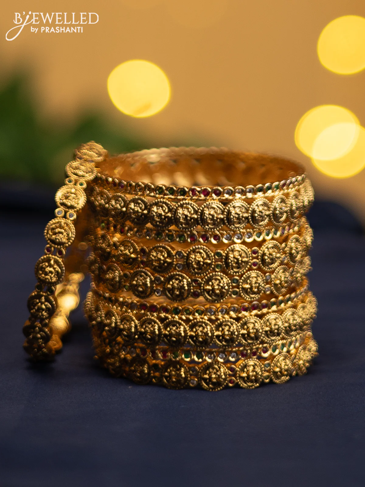 Antique bangle lakshmi design with kemp and cz stones