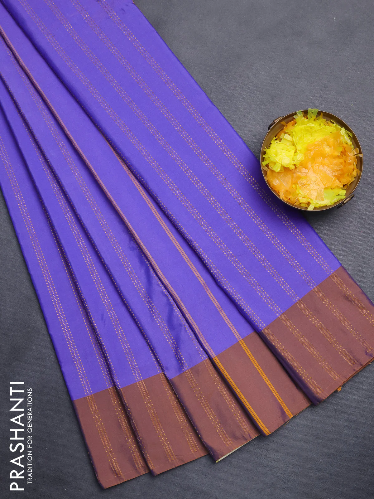 Arani semi silk saree blue and dark mustard with allover zari weaves and zari woven border