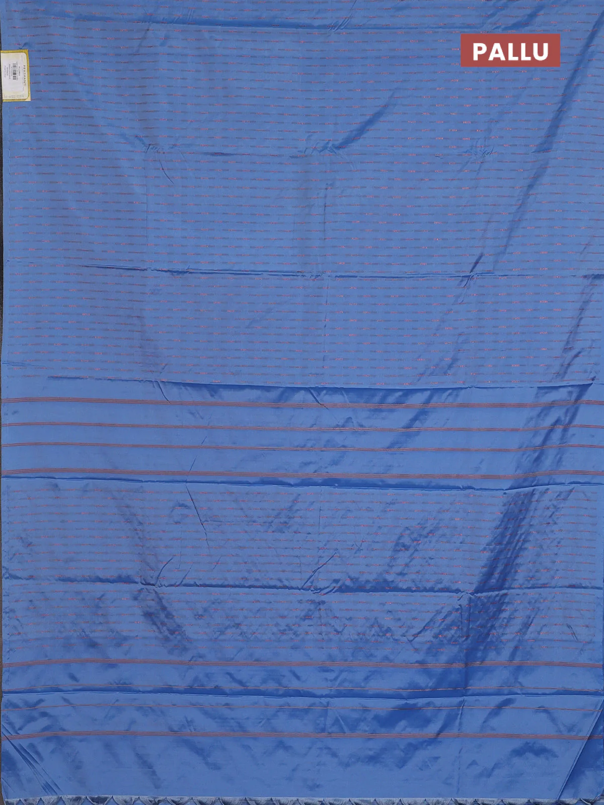 Arani semi silk saree blue shade with copper zari woven buttas in borderless style - Image 3