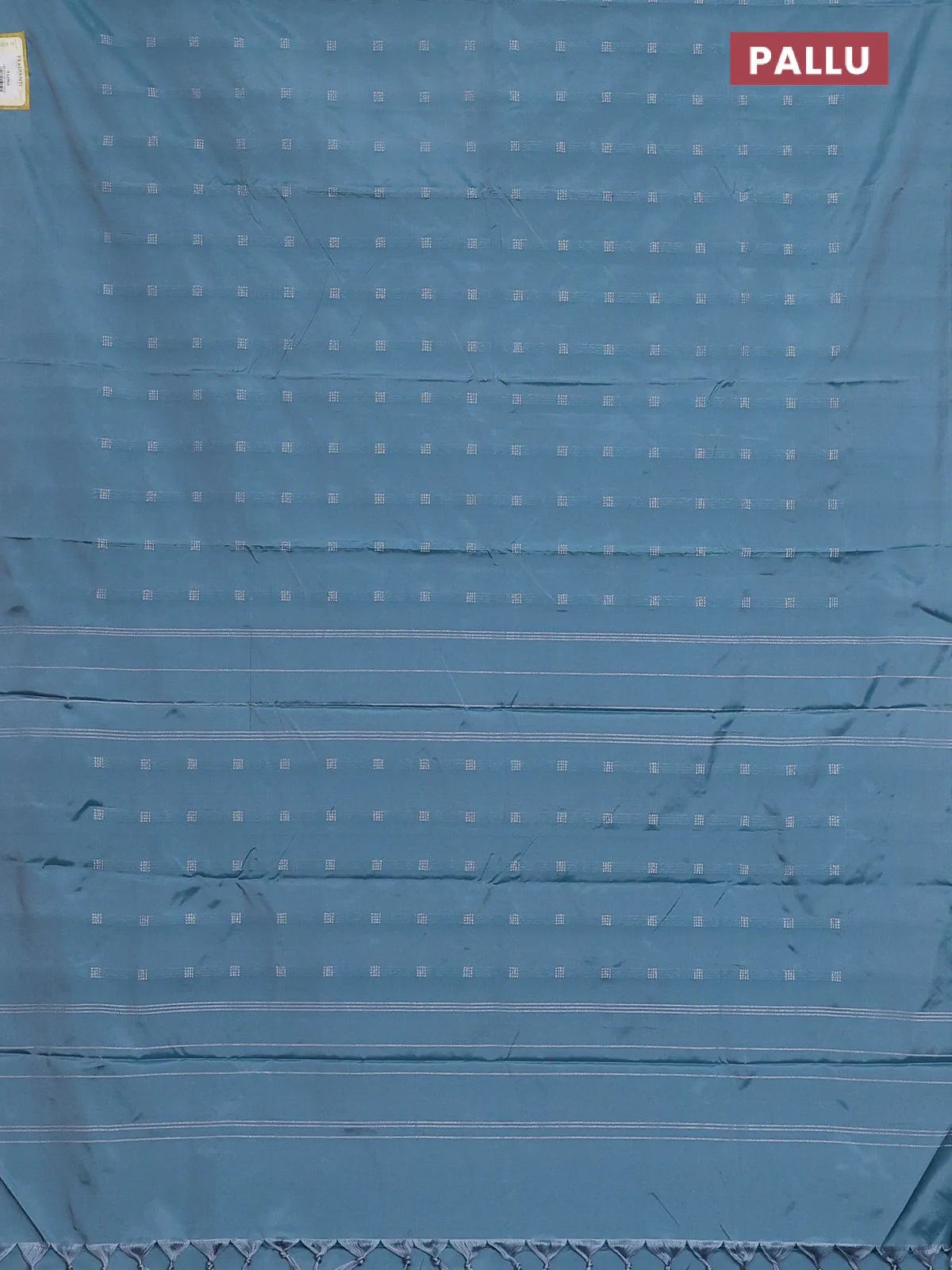 Arani semi silk saree blue shade with silver zari woven buttas in borderless style - Image 3