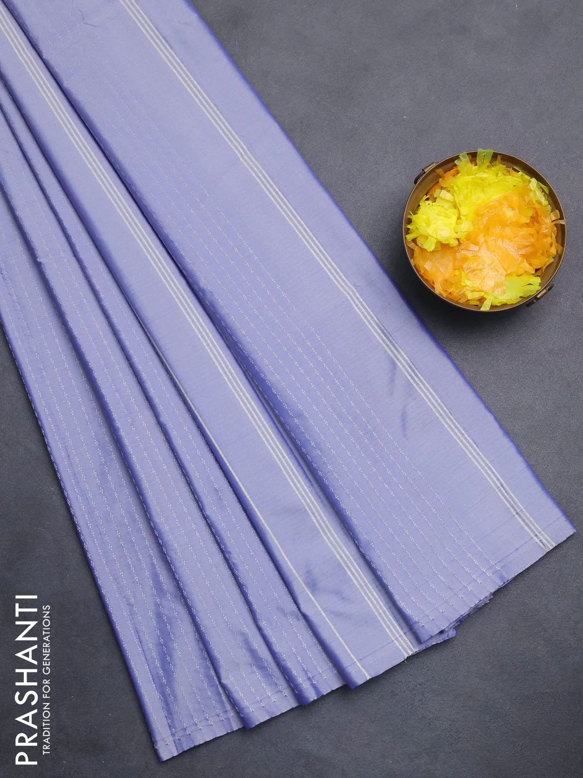 Arani semi silk saree bluish grey with allover silver zari weaves in borderless style