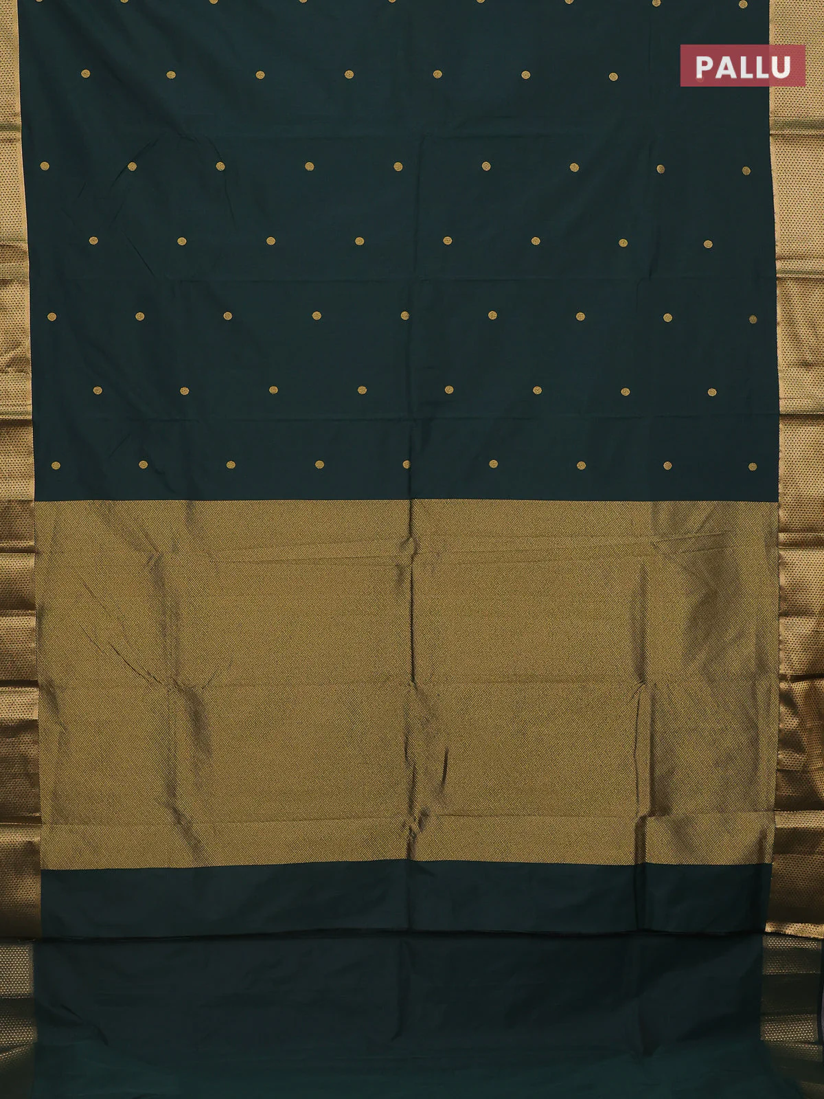 Arani semi silk saree bottle green with zari woven buttas and zari woven border - Image 3