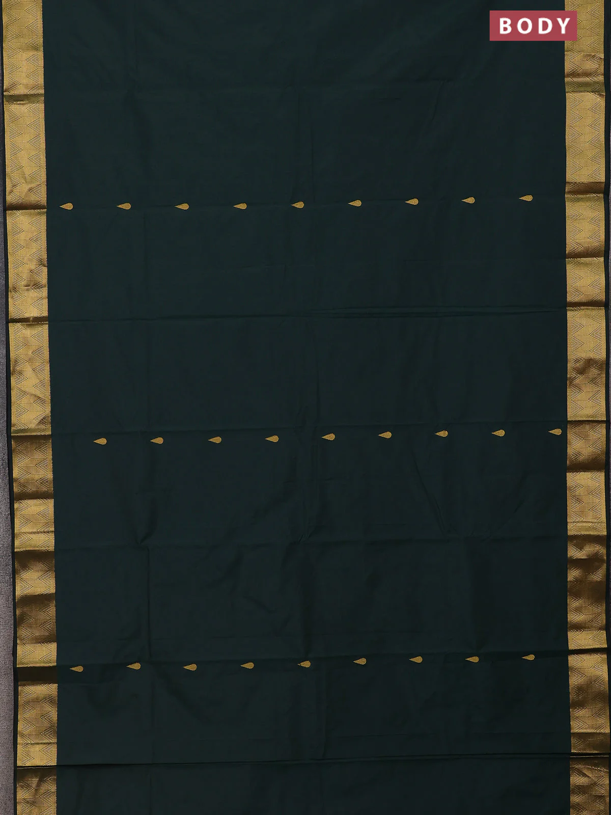 Arani semi silk saree bottle green with zari woven thilak buttas and zari woven border - Image 2