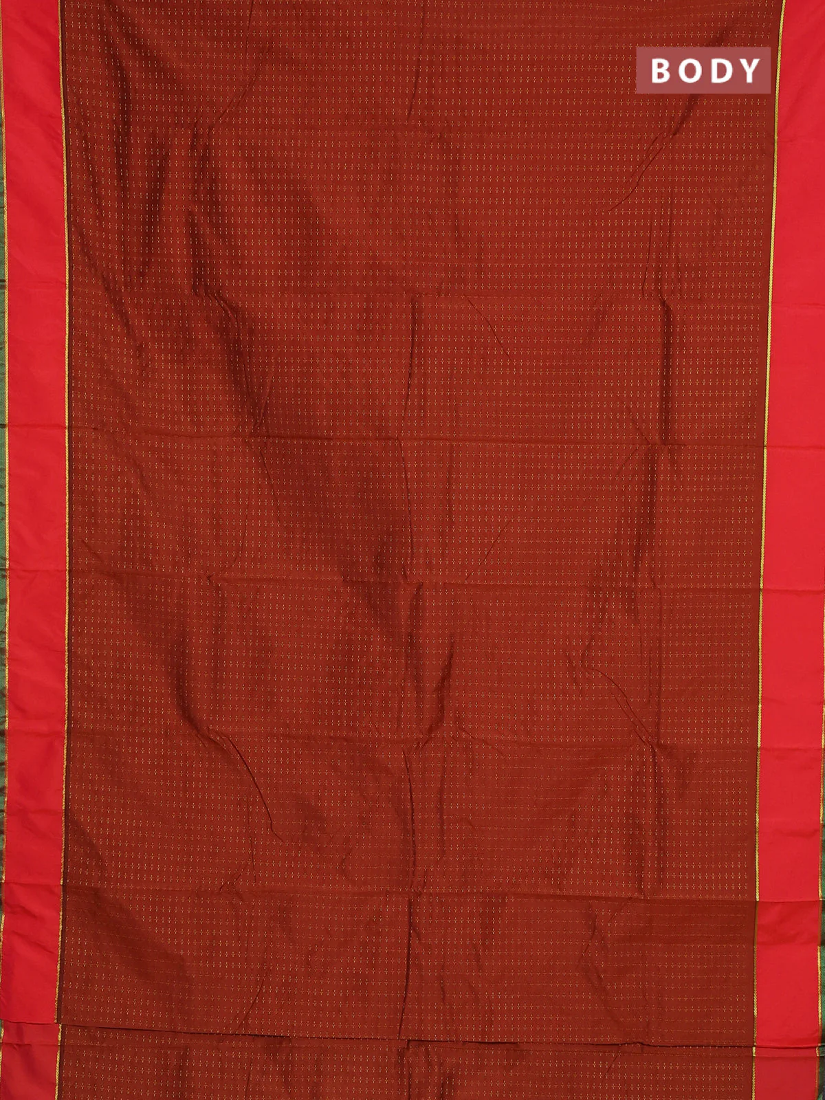 Arani semi silk saree brown shade and green with allover thread weaves and rettapet zari woven border` - Image 2