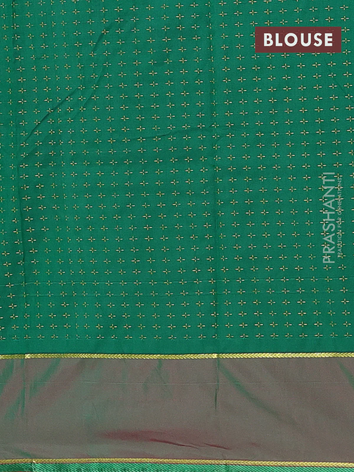 Arani semi silk saree brown shade and green with allover thread weaves and rettapet zari woven border` - Image 4