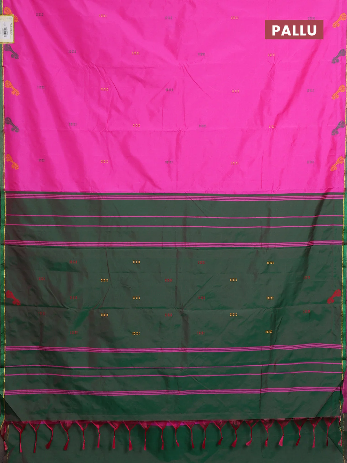 Arani semi silk saree candy pink and dual shade of greenish pink with thread woven buttas and thread woven butta border - Image 3