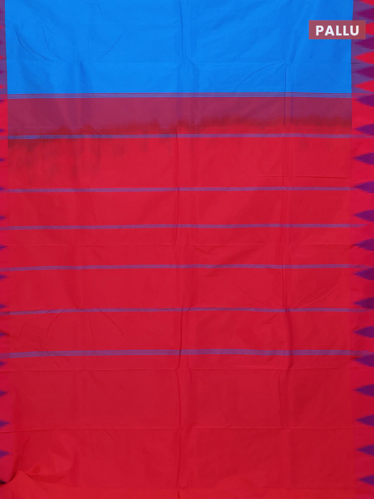 Arani semi silk saree cs blue and dual shade of purple with plain body and temple design border - Image 3