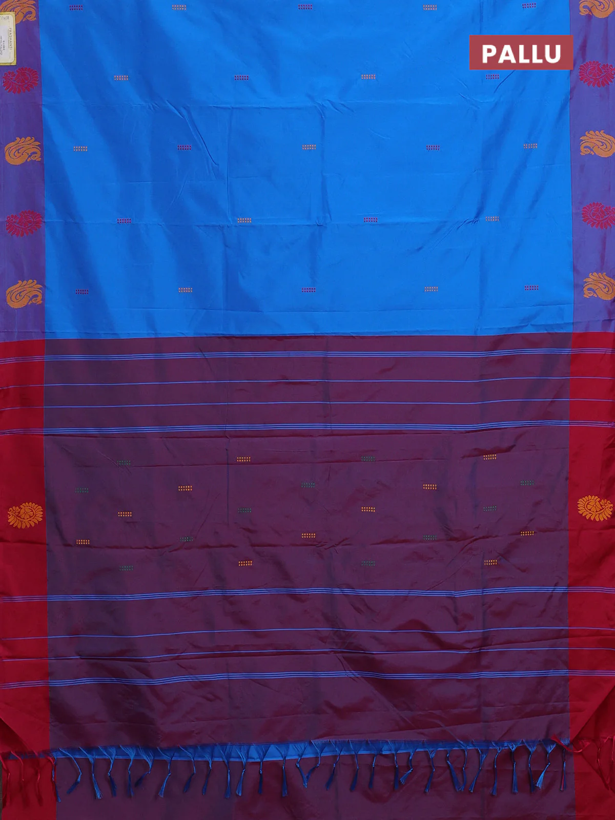 Arani semi silk saree cs blue and pink with thread woven buttas and thread woven butta border - Image 3