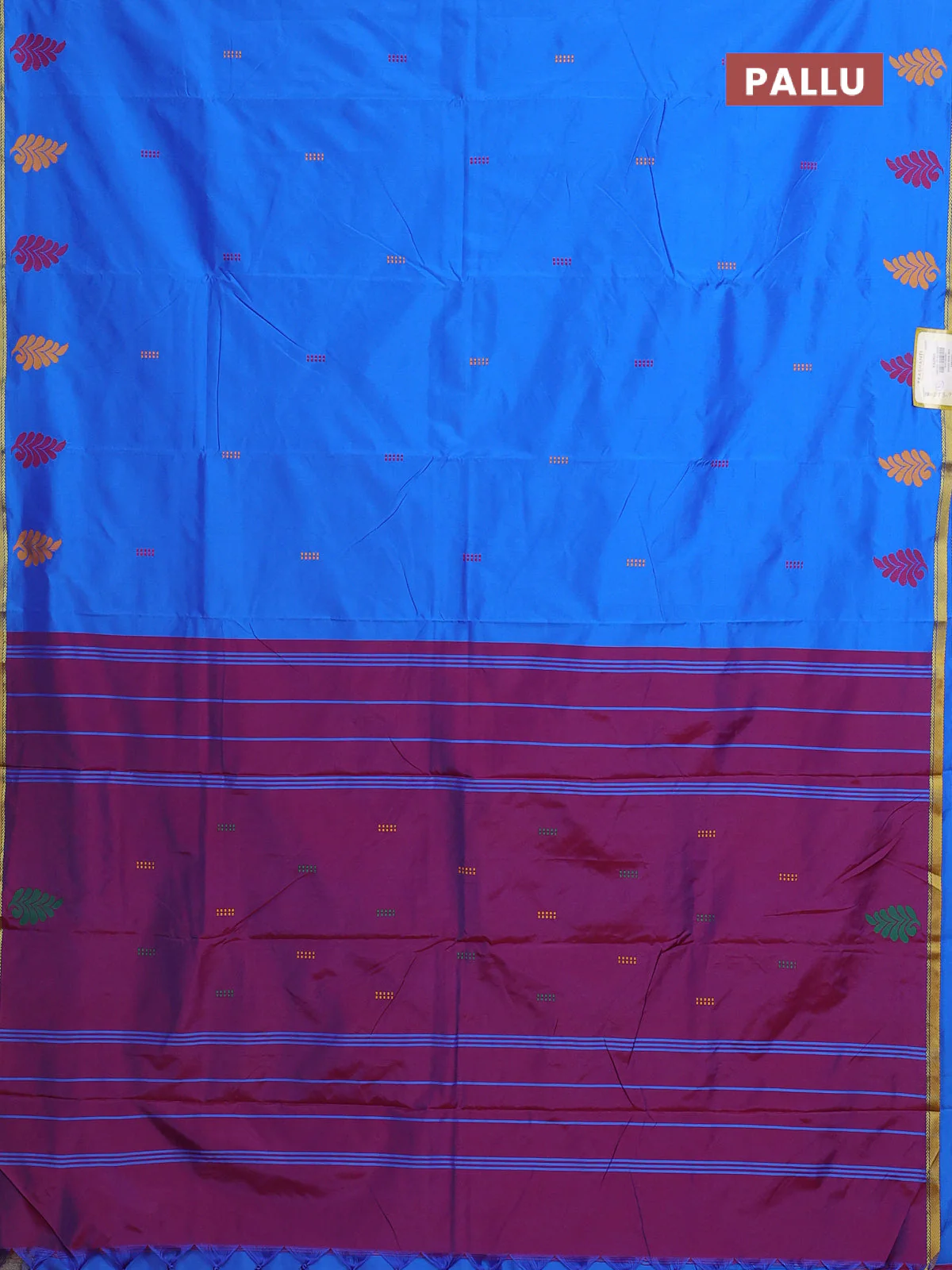 Arani semi silk saree cs blue and purple with thread woven buttas and piping border - Image 3