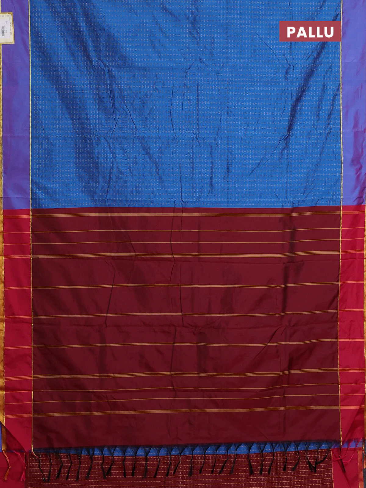 Arani semi silk saree cs blue and reddish pink with allover thread weaves and rettapet zari woven border` - Image 3