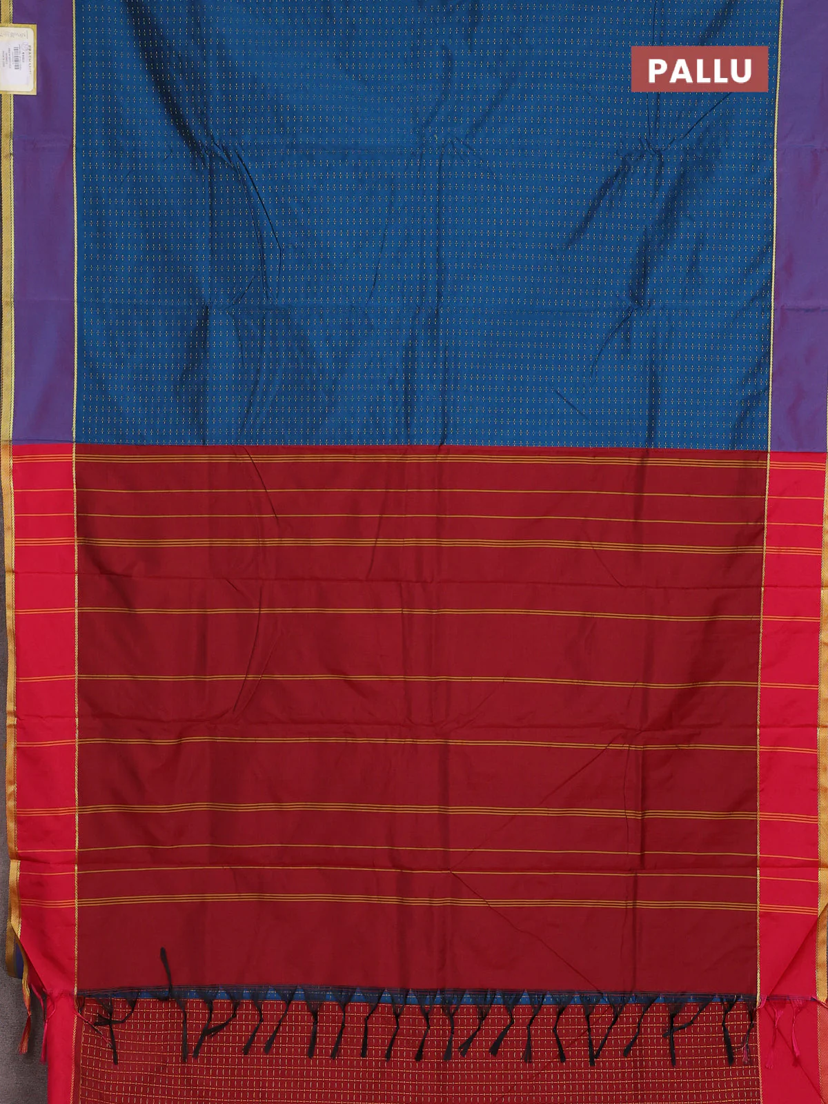 Arani semi silk saree cs blue and reddish pink with allover thread weaves and rettapet zari woven border` - Image 3