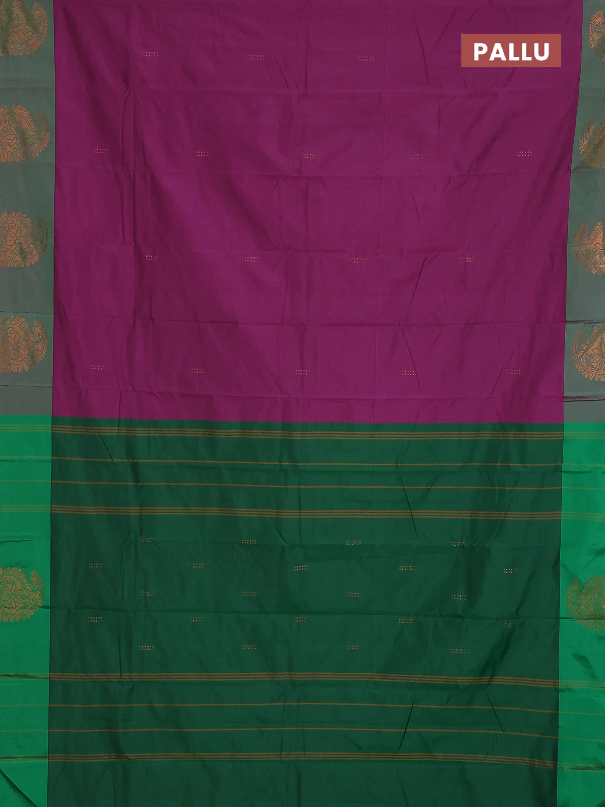 Arani semi silk saree dark magenta pink and dual shade green with zari woven buttas and paisley zari woven butta border - Image 3