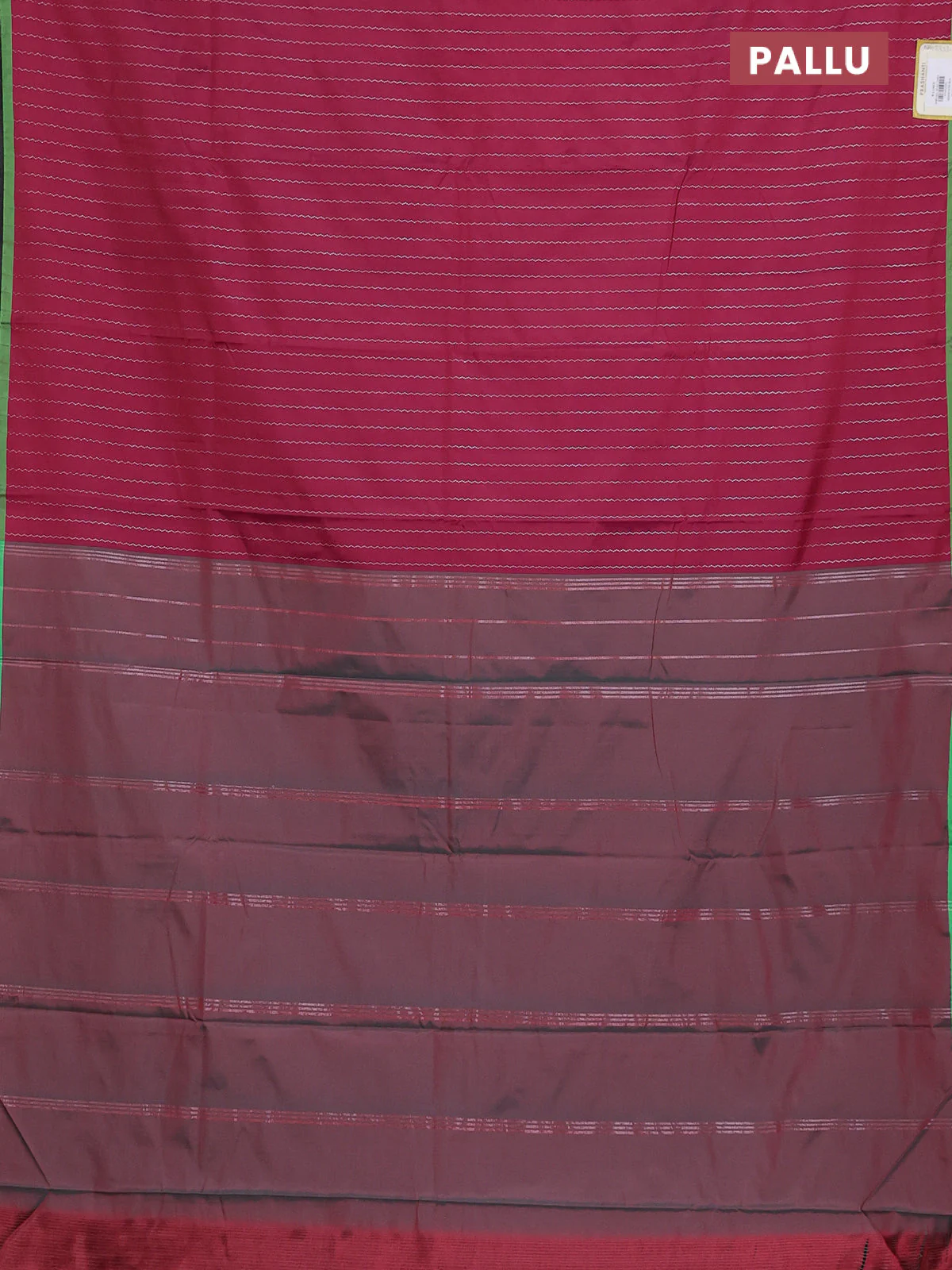 Arani semi silk saree dark magenta pink and green with allover silver zari weaves and piping border - Image 3