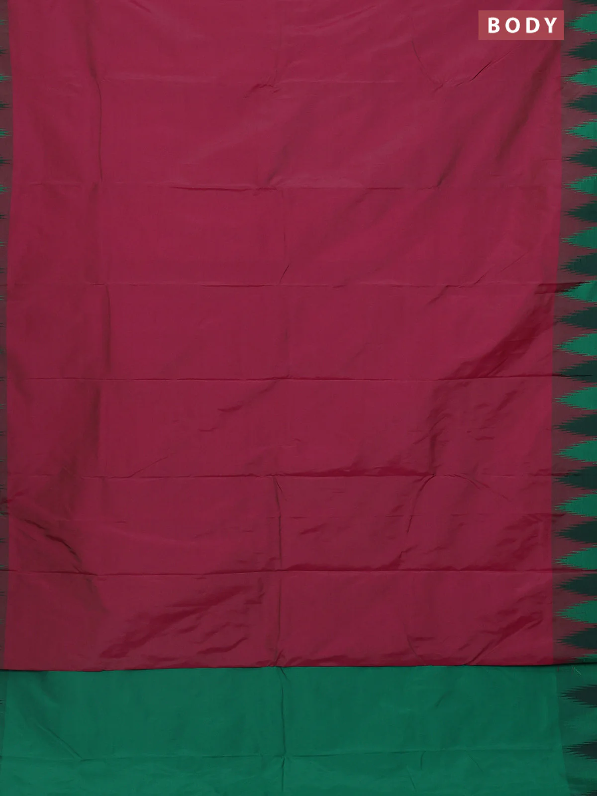 Arani semi silk saree dark magenta pink and green with plain body and temple design border - Image 2