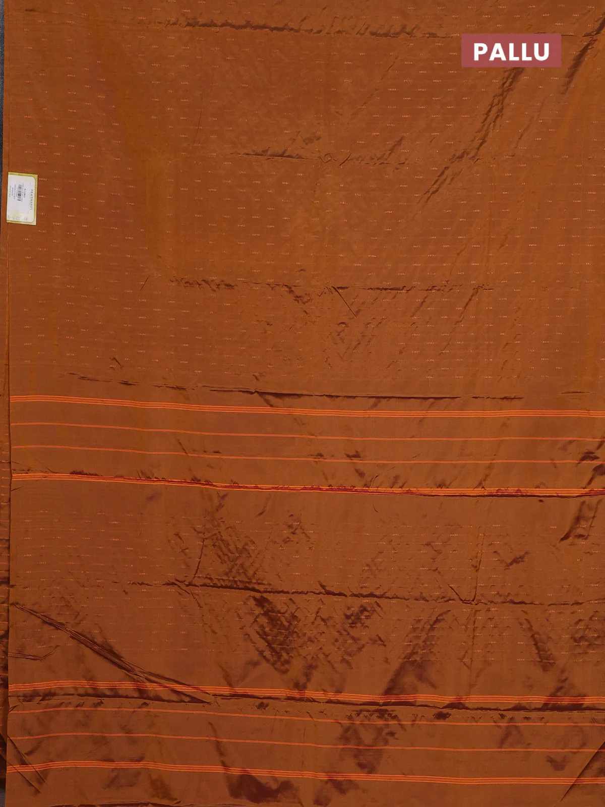 Arani semi silk saree dark mustard with zari woven buttas in borderless style - Image 3