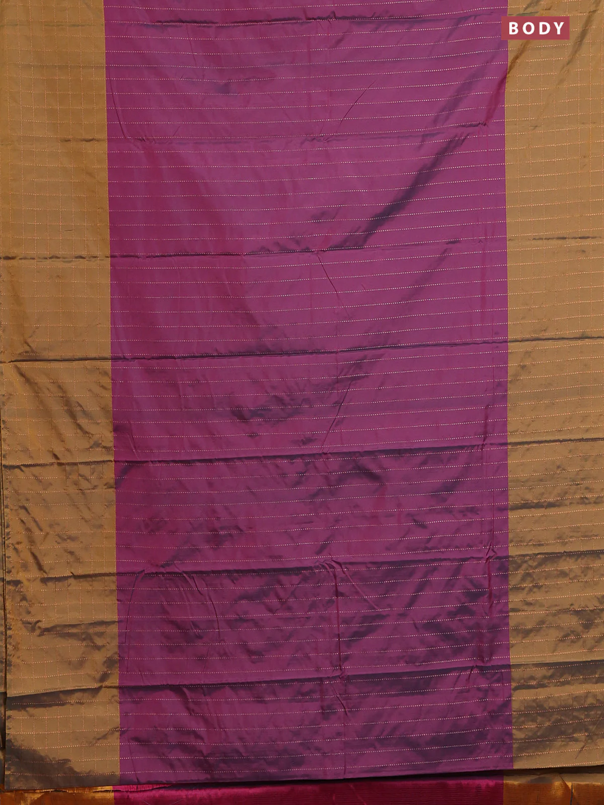 Arani semi silk saree dark purple and dark mustard with allover copper zari weaves and zari checked border - Image 2