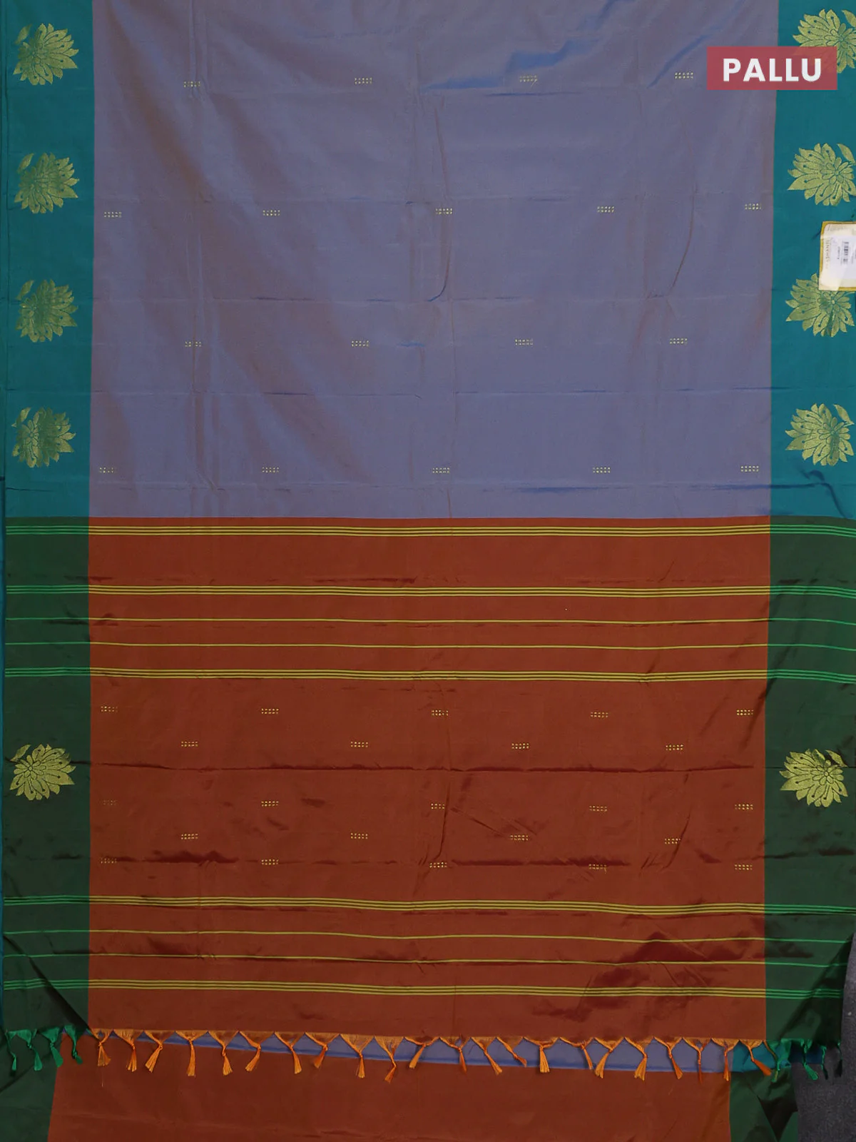 Arani semi silk saree dual shade of blue and dual shade of green with zari woven buttas and zari woven butta border - Image 3