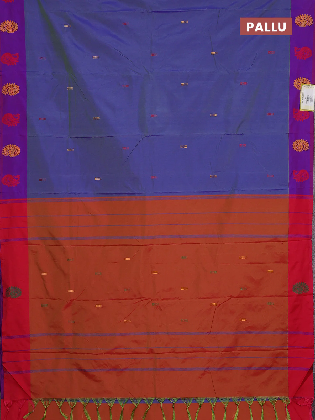 Arani semi silk saree dual shade of blue and pink with thread woven buttas and thread woven butta border - Image 3