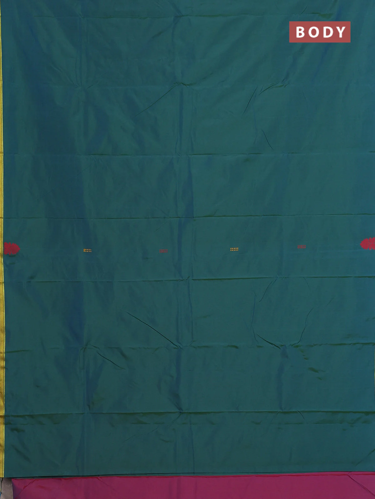 Arani semi silk saree dual shade of bluish green and dual shade of bluish red with thread woven buttas and thread woven border - Image 2