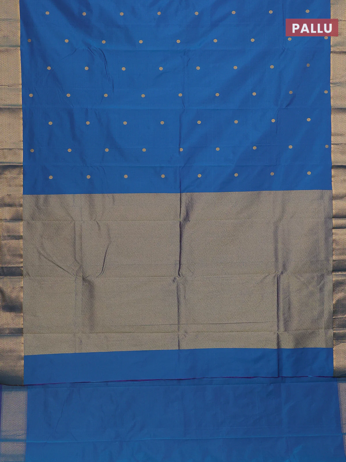 Arani semi silk saree dual shade of cs blue with zari woven buttas and zari woven border - Image 3