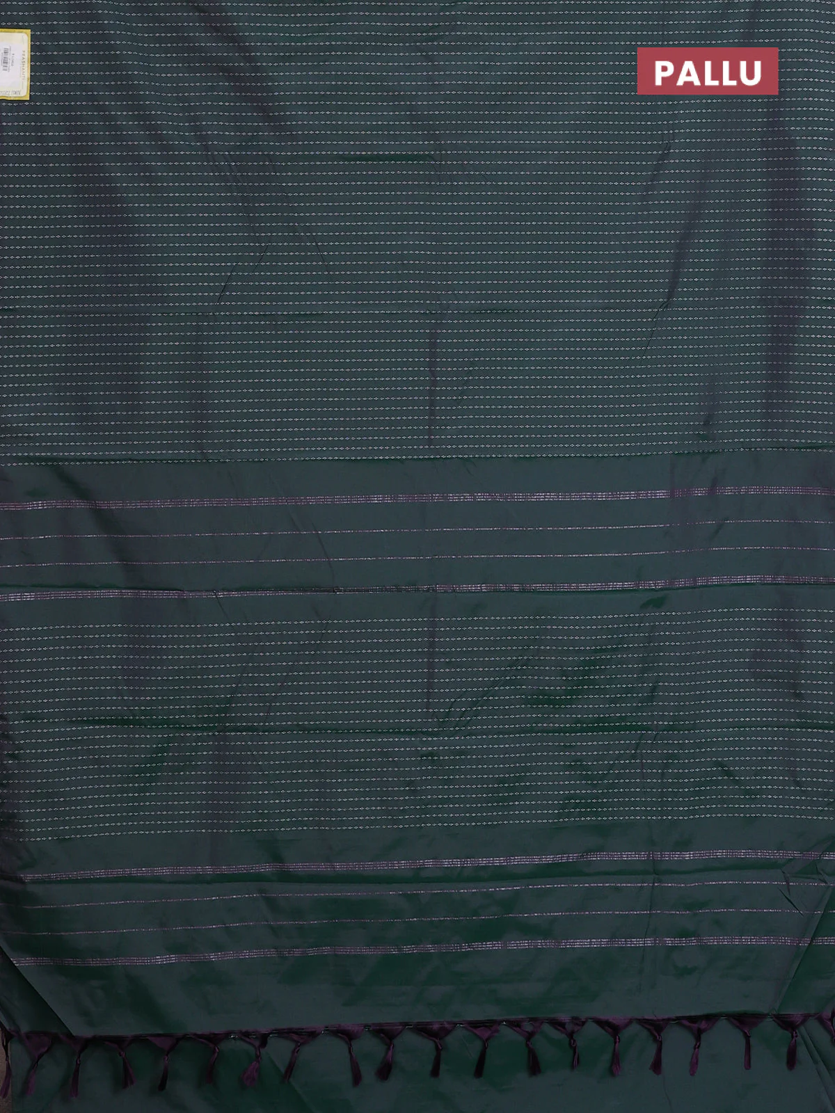 Arani semi silk saree dual shade of green with allover silver zari weaves in borderless style - Image 3