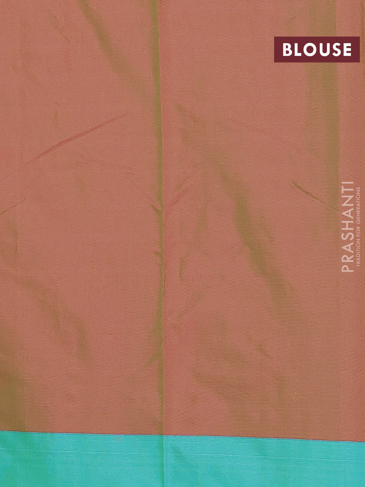 Arani semi silk saree dual shade of greenish pink and teal blue with allover copper zari weaves and copper zari woven border - Image 4