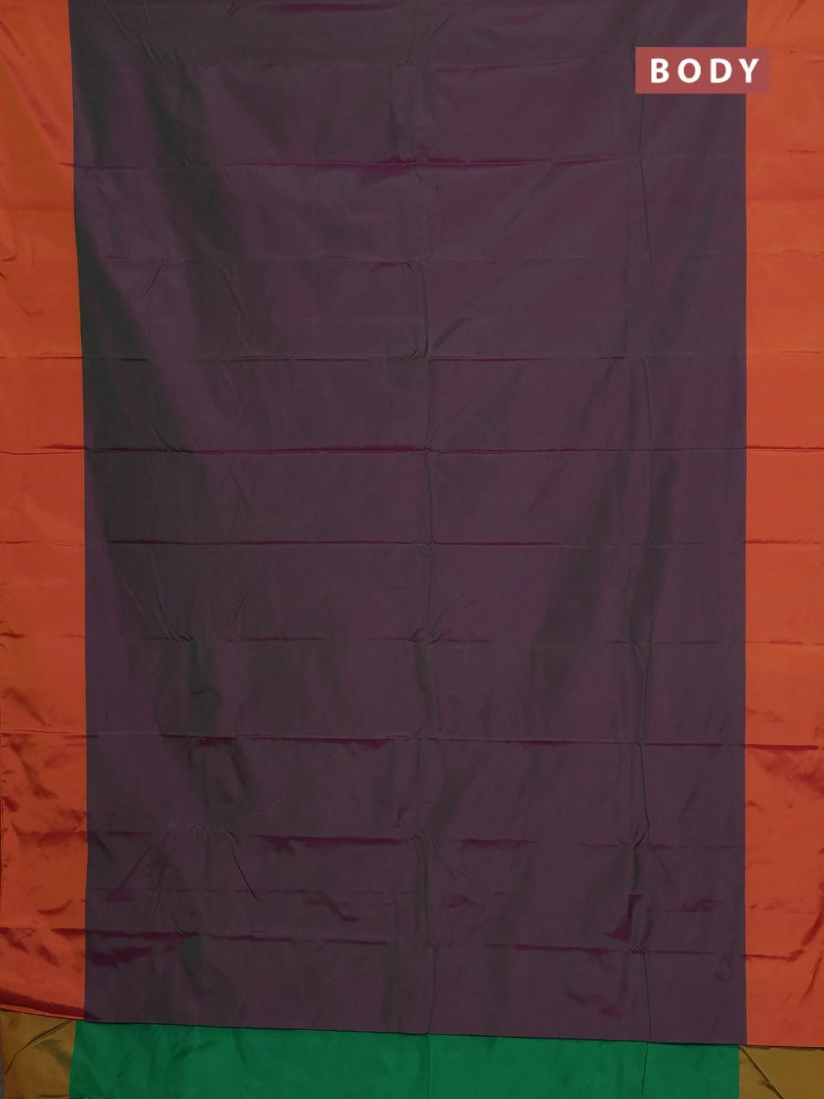 Arani semi silk saree dual shade of greenish purple and sunset orange with zari woven buttas and paisley zari woven butta border - Image 2