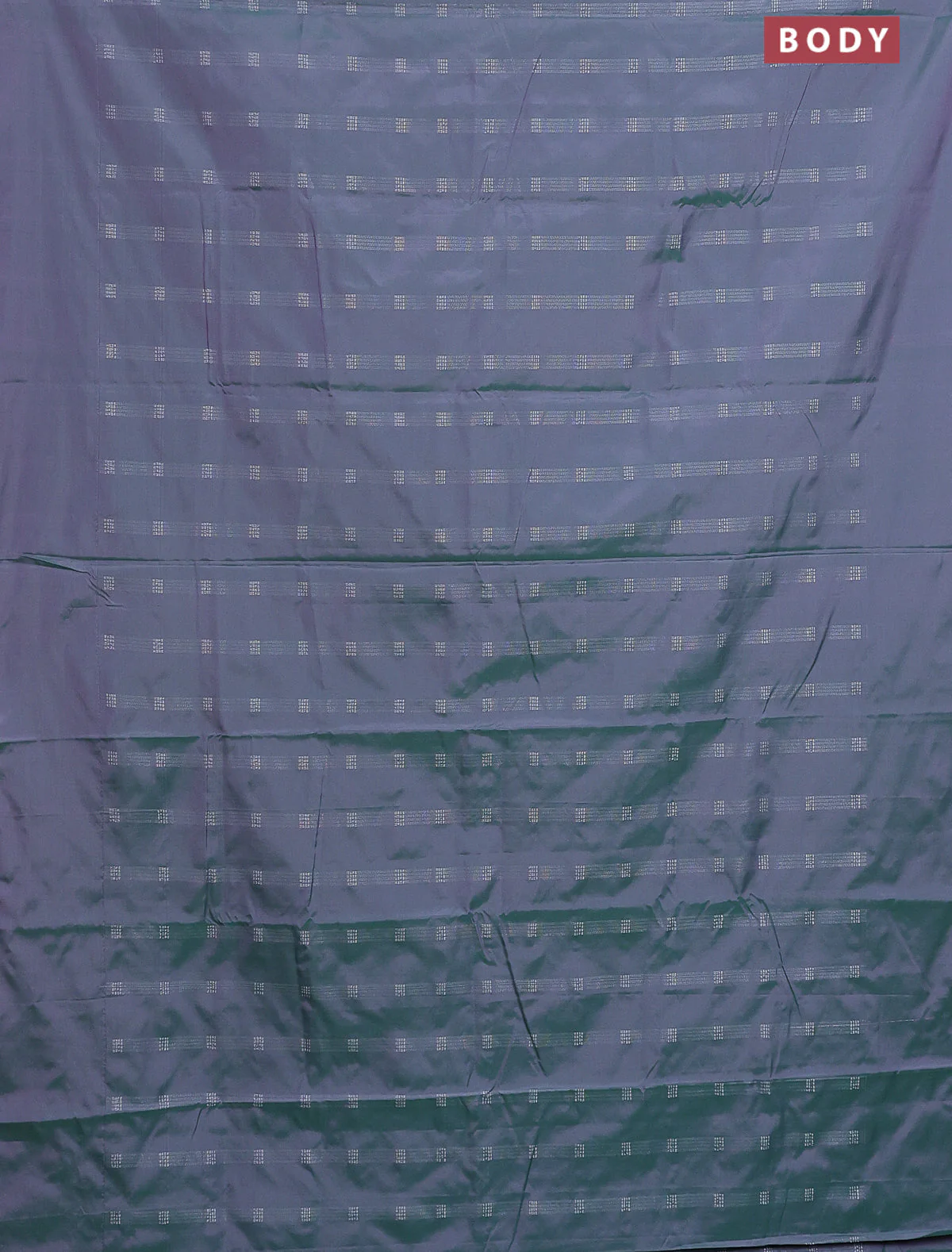 Arani semi silk saree dual shade of greenish purple with silver zari woven buttas in borderless style - Image 2
