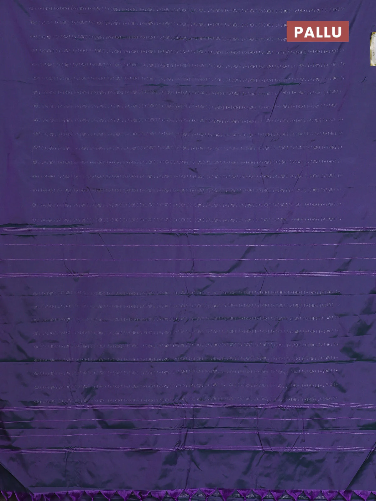 Arani semi silk saree dual shade of greenish violet with allover silver zari weaves in borderless style - Image 3
