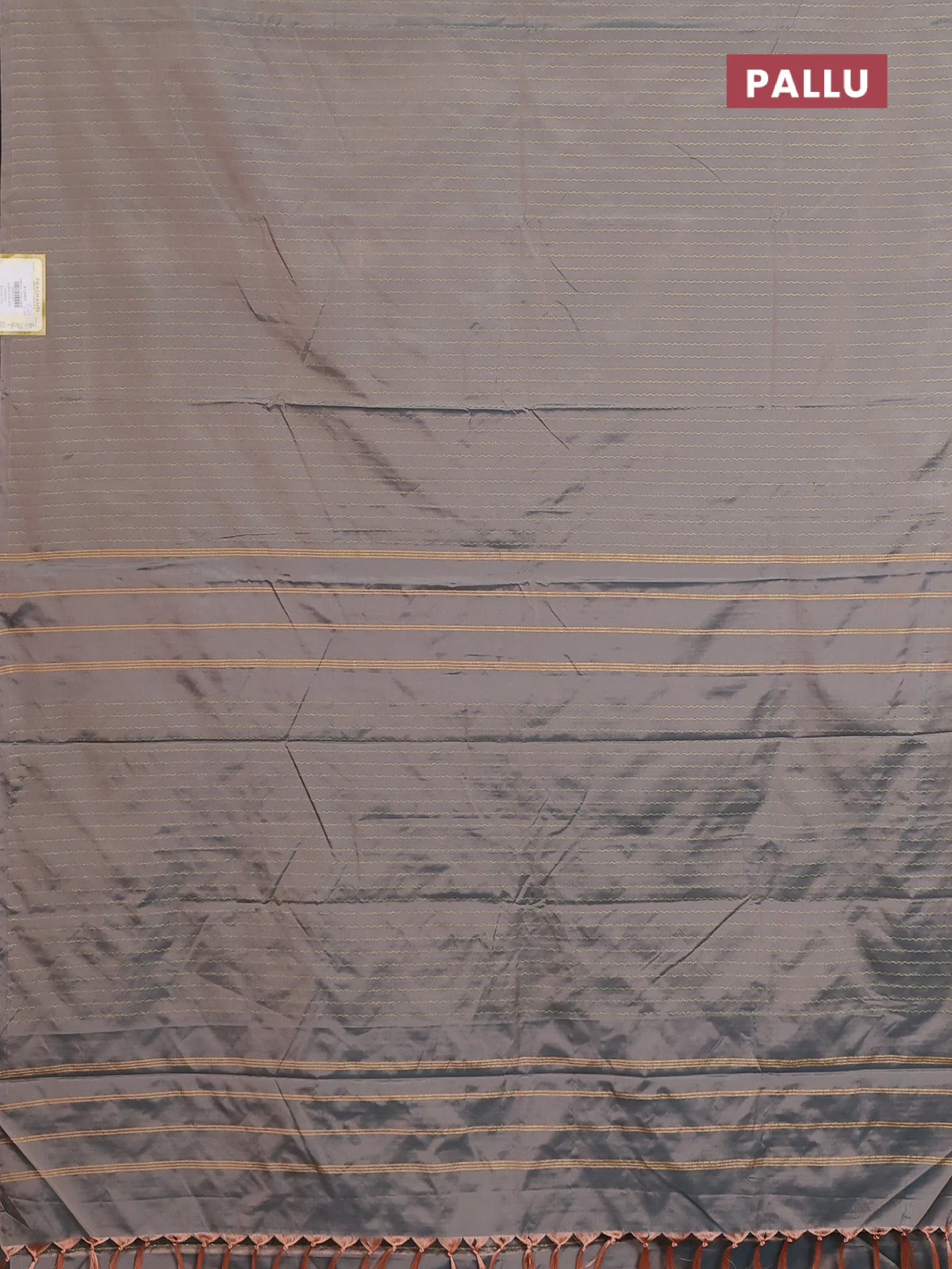 Arani semi silk saree dual shade of grey with allover silver zari weaves in borderless style - Image 3
