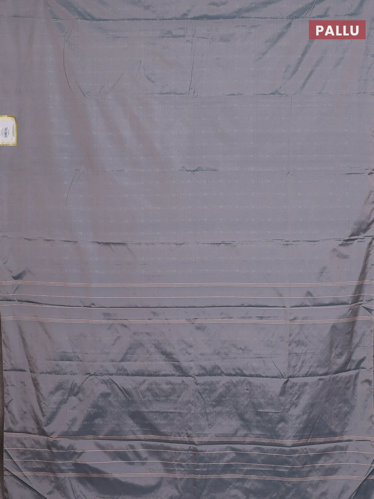 Arani semi silk saree dual shade of grey with allover silver zari weaves in borderless style - Image 3