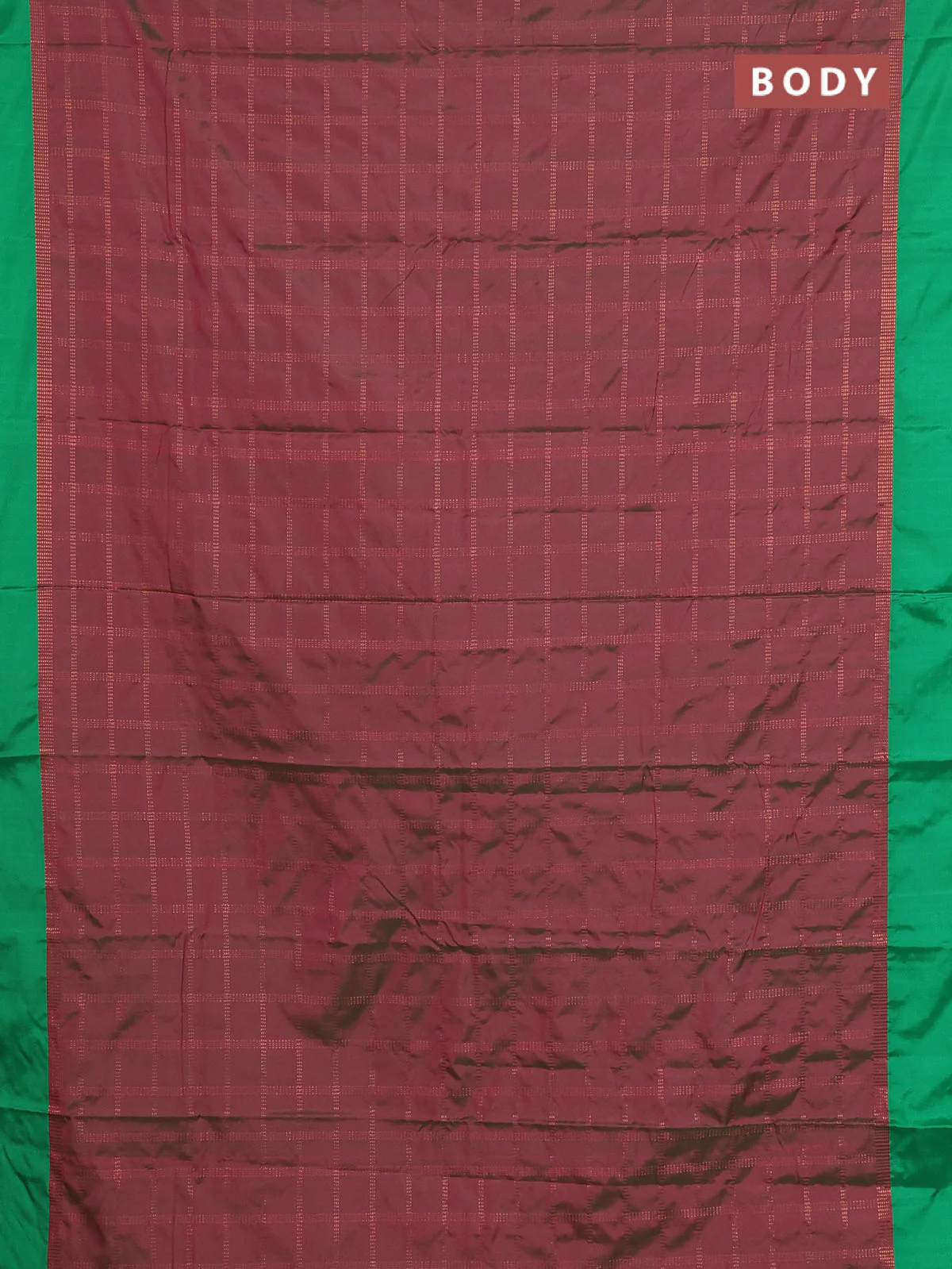 Arani semi silk saree dual shade of maroon and green with allover copper zari checked pattern and copper zari woven simple border - Image 2
