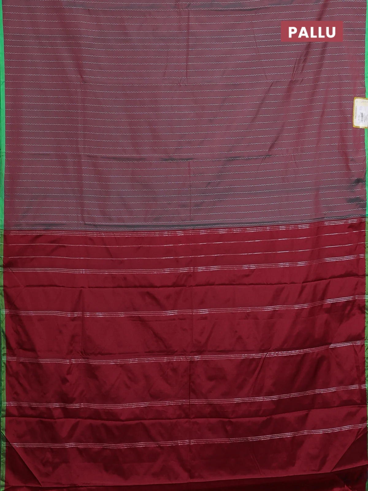 Arani semi silk saree dual shade of maroon and light green with allover silver zari weaves and piping border - Image 3