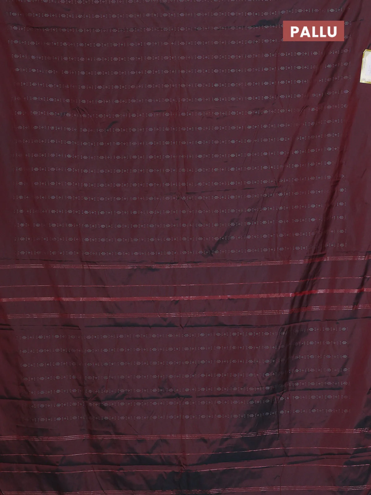 Arani semi silk saree dual shade of maroon with allover silver zari weaves in borderless style - Image 3