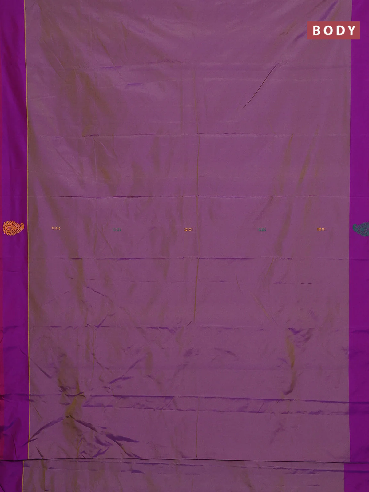 Arani semi silk saree dual shade of mild purple and green with thread woven buttas and thread woven butta border - Image 2