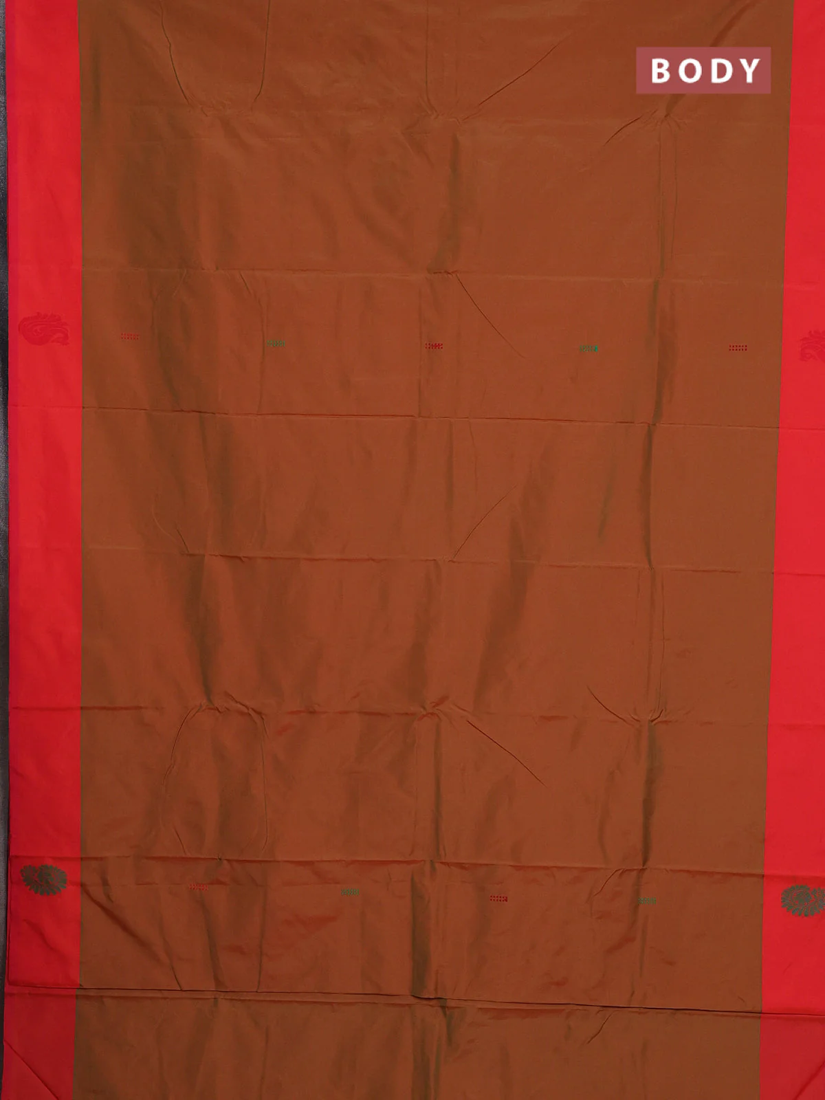 Arani semi silk saree dual shade of mustard and dual shade of green with thread woven buttas and thread woven butta border - Image 2