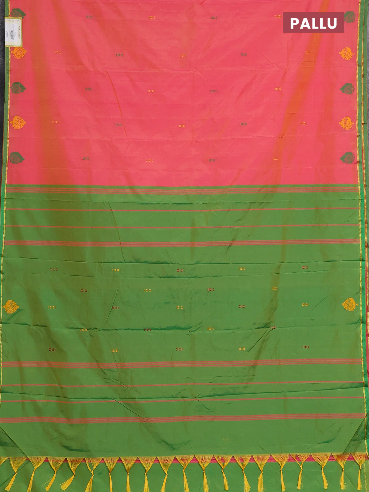 Arani semi silk saree dual shade of pink and green with thread woven buttas and thread woven butta border - Image 3