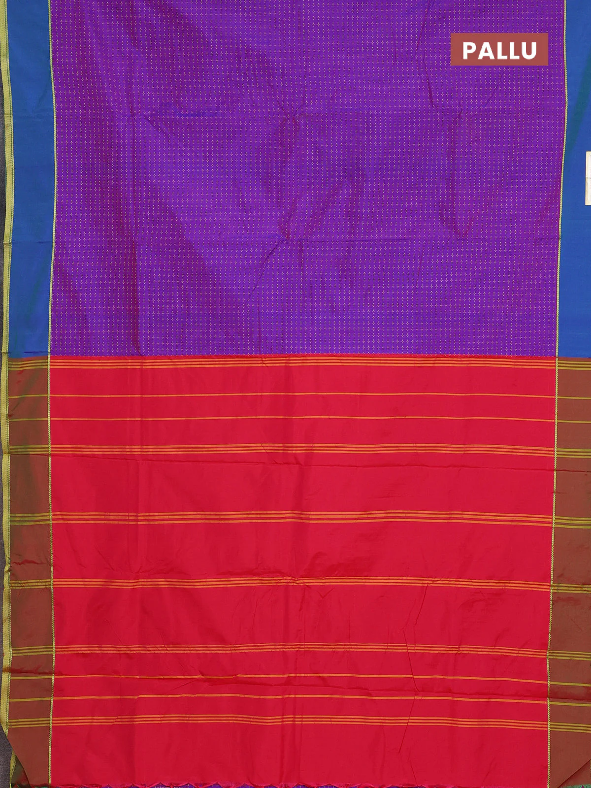Arani semi silk saree dual shade of purple and red with allover thread weaves and rettapet zari woven border` - Image 3