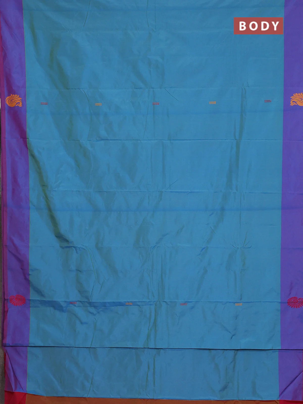 Arani semi silk saree dual shade of teal blue and pink with thread woven buttas and thread woven butta border - Image 2