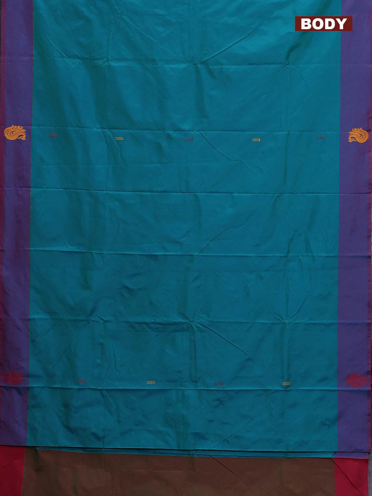 Arani semi silk saree dual shade of teal green and maroon with thread woven buttas and thread woven butta border - Image 2