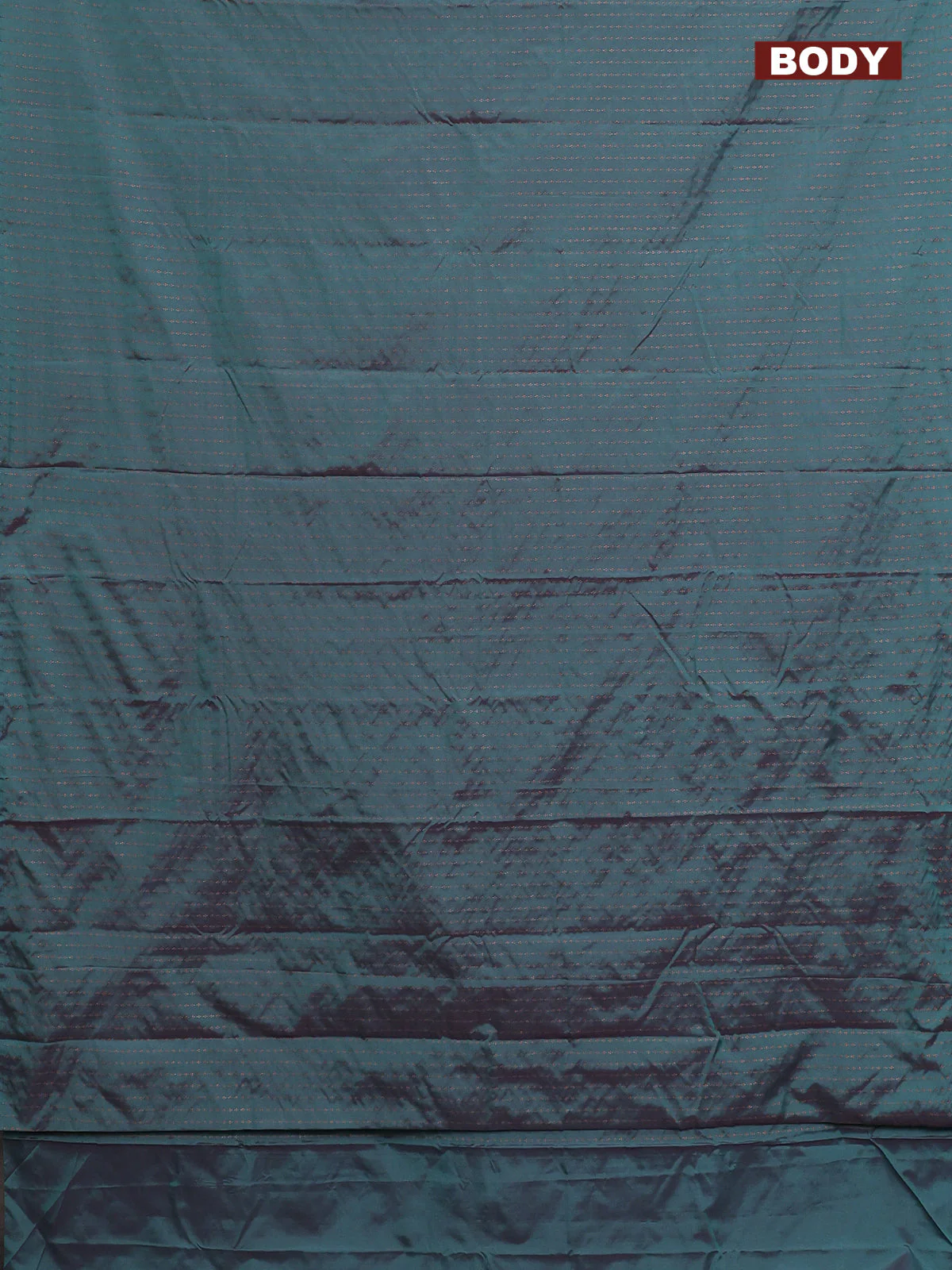 Arani semi silk saree dual shade of teal green with allover copper zari weaves in borderless style - Image 2
