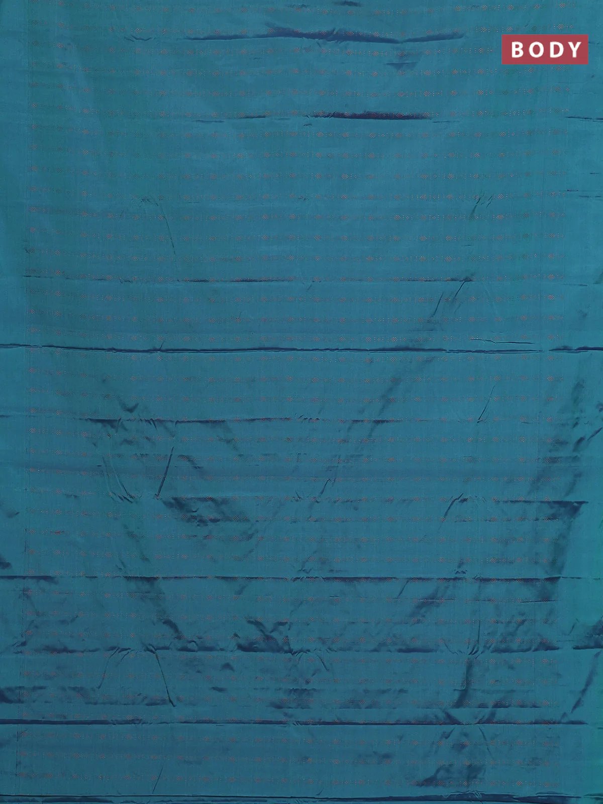 Arani semi silk saree dual shade of teal green with allover copper zari weaves in borderless style - Image 2