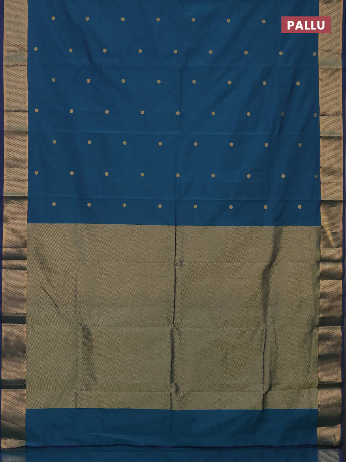 Arani semi silk saree dual shade of teal green with zari woven buttas and zari woven border - Image 3