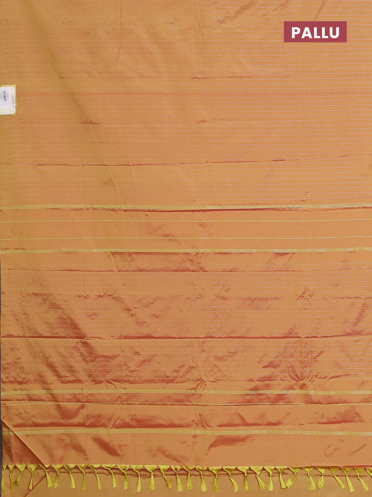 Arani semi silk saree dual shade of yellowish pink with allover silver zari weaves in borderless style - Image 3